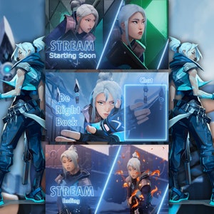 ANIMATED Valorant Jett Twitch and Youtube Overlay Pack - 3 Scenes- Start, BRB, End Scenes