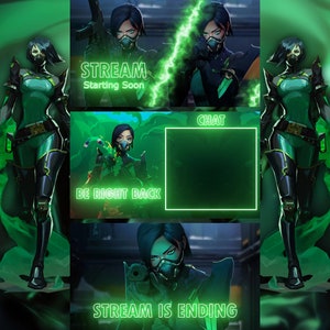 ANIMATED Valorant Viper Twitch and Youtube Overlay Pack - 3 Scenes- Start, BRB, End Scenes