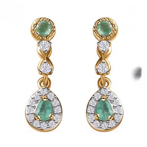 Boyaca Colombian Emerald and White Zircon 1.35 ctw Infinity Dangle Earrings in 18K Vermeil Yellow Gold Over Sterling Silver