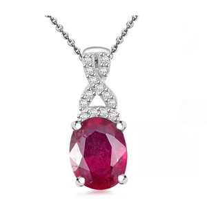 Premium Niassa Ruby (FF) and White Zircon 2.75 ctw Infinity Pendant Necklace in Rhodium Over Sterling Silver 20 Inches
