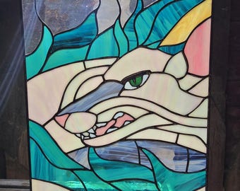 Haku Stained Glass Wall Window Panel - Hand Made Spirited Away Iridescent Sun Catcher