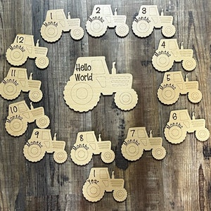Archivo listo para láser de tractor de hitos para bebés, SVG, PDF, Probado por Glowforge, Bebés mensualmente, Tractor, Granja Glowforge, Silueta, Cricut, Grabado