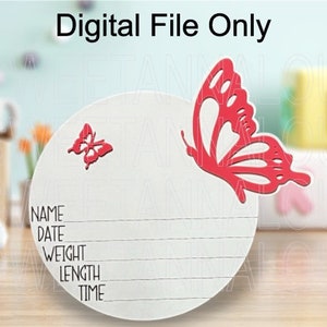 SVG et PDF, papillon, faire-part de naissance, étape importante, fichier laser, petite fille, Glowforge, statistiques de natalité