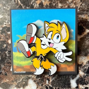 Orange Fox Enamel Pin with Waggle Tails