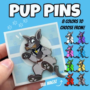 Pup waggle-tail enamel pin