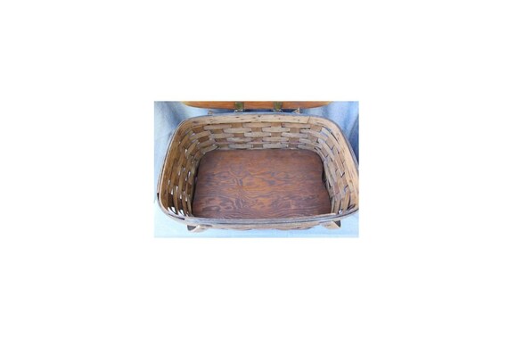 Antique Oak Wooden Picnic Basket With Shelf - image 4