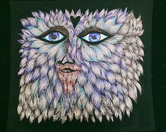 Hairy | Original drawing on paper | Colored pens |Naif