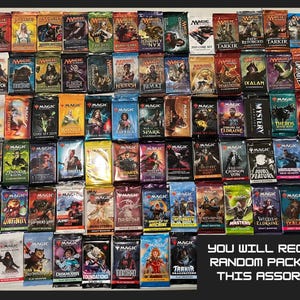 May include: A collection of Magic: The Gathering booster packs, featuring various sets and themes. You will receive 3 random packs from this assortment.