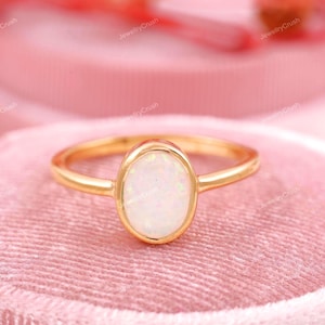 Oval Opal Ring: Bezel Set, Gold Plated Sterling Silver