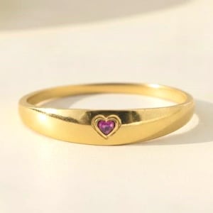 Fede nuziale in oro 14 carati con incisione a cuore di rubino, anello di promessa in argento sterling