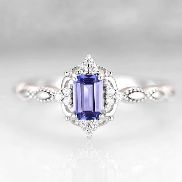 Vintage Tanzanite Ring, 925 Sterling Silver Ring, Emerald Cut Tanzanite Engagement Ring, Promise Ring, December Birthstone, Anniversary Gift