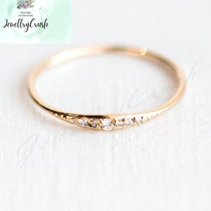 Dainty 925 Sterling Silver Ring: 14K Gold Minimalist Simulated Diamond Band