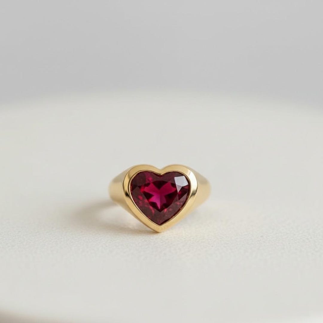 Heart Shaped Ruby Ring – Bezel Set Gold Heart Ring – Romantic Promise ...