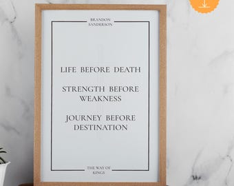 Impresión de Juramentos del Archivo de las Tormentas / Arte mural digital de El Camino de los Reyes / Cita de La Vida Antes de la Muerte / Póster de fantasía de Brandon Sanderson