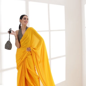 Buy YELLOW BLACK SAREE Online In India Etsy India