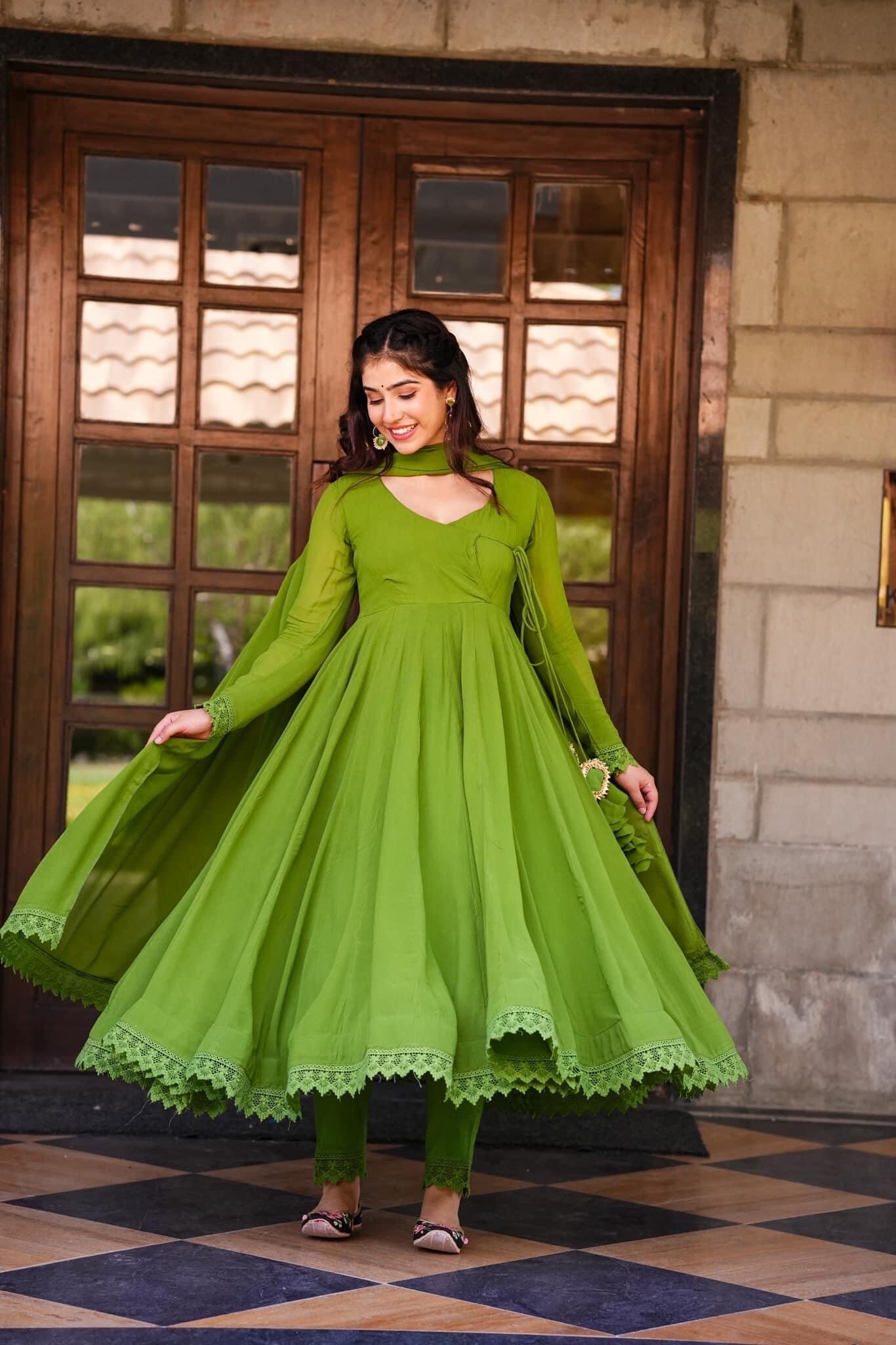 Dresses Green Salwar Set Anaarkali Indian Fashion Designer