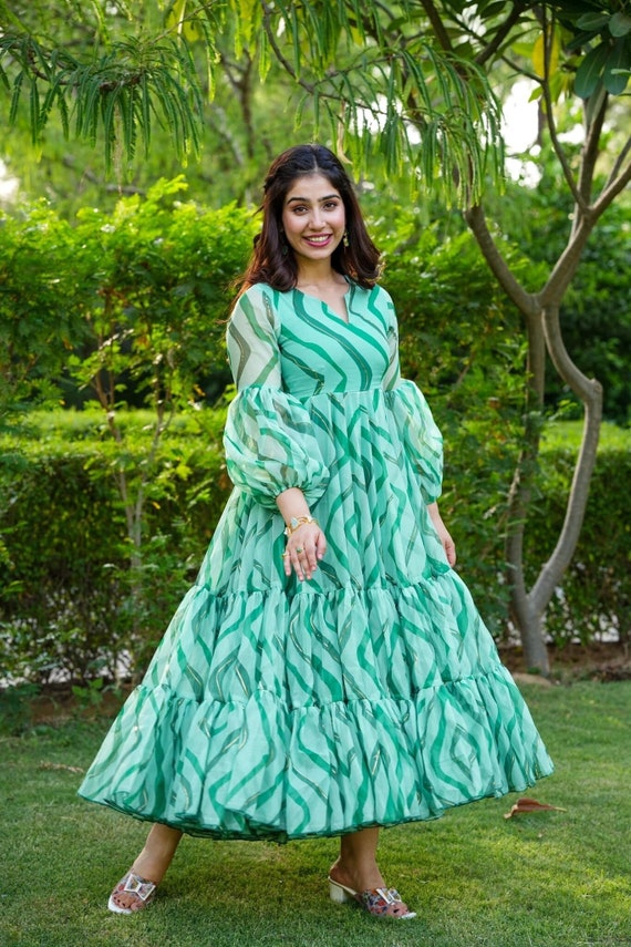 Olive Green Indian Art Silk Dress For Pakistani Festival &am