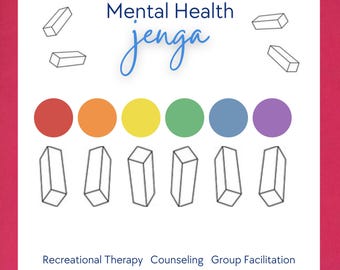 Jenga Mental Health Questions and Prompts for Recreational Therapists, Activity Professionals, Clinical Mental Health Counselors