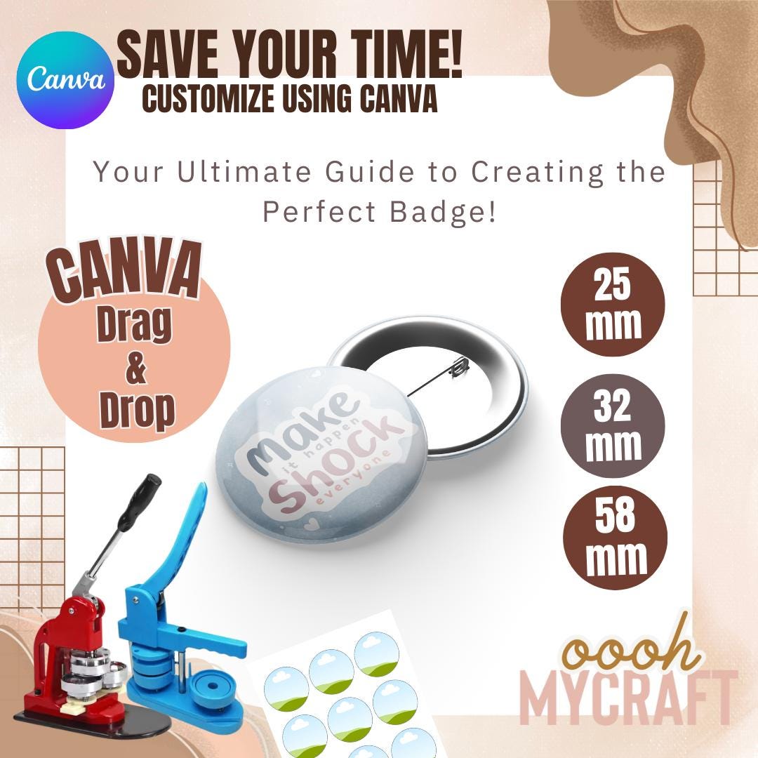 Round Badge Drag and Drop Template | 58mm/ 32mm/ 25mm | Drag and Drop | Canva Frames