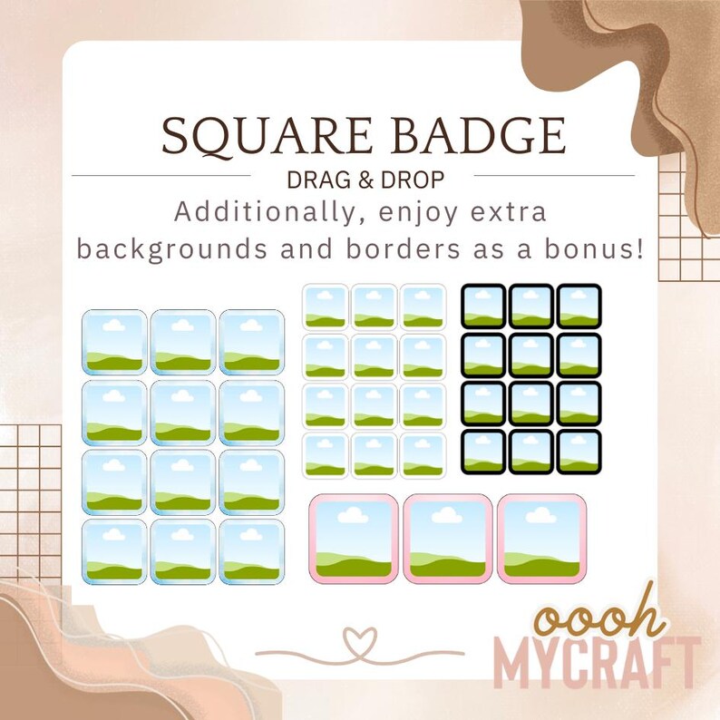 Square Badge Drag and Drop Template | 50mm/ 2inches Square | Drag and ...