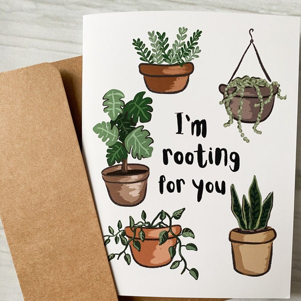 Rooting For You Plant Support Card, Encouragement Card, Plant Lovers Gift, Empowering Card, Succulents, Thinking of You Gift