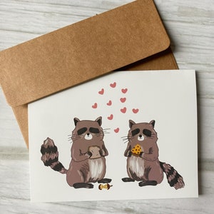Raccoons in Love Valentines Day Card, Trash Panda Card, Valentines Day Card for Her, Funny Valentine Card, Raccoon gift, Raccoon art