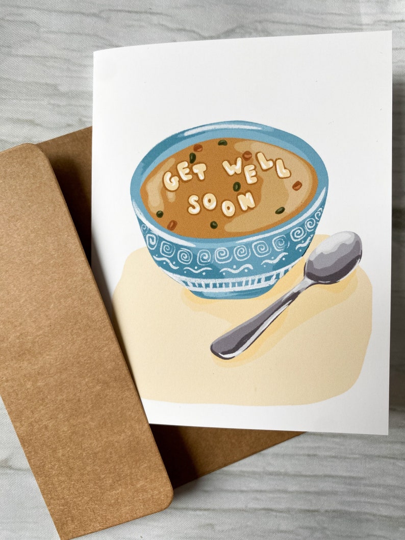 Get Well Soon Sympathy Card Care Gift Thinking of You Soup Art Etsy