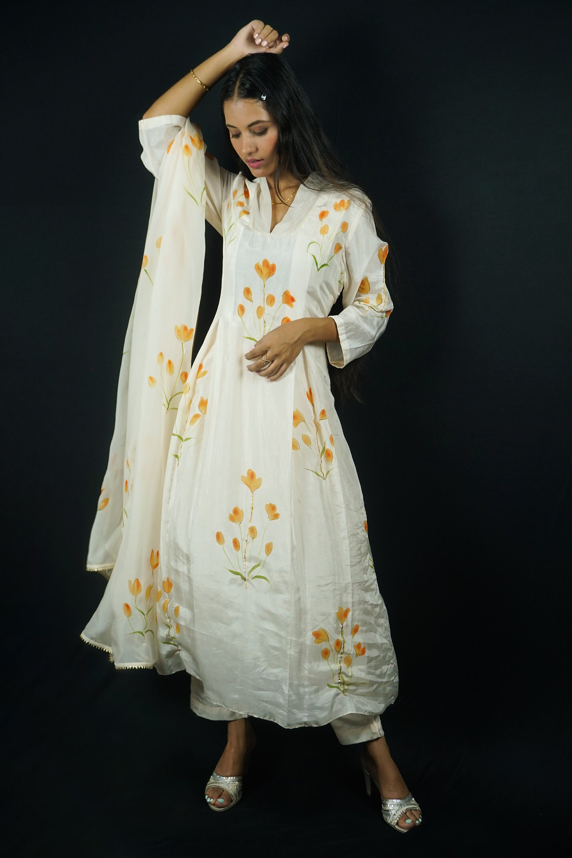 Handpaint Tulip Silk Sawar Kameez Anarkali Enhanced With Etsy