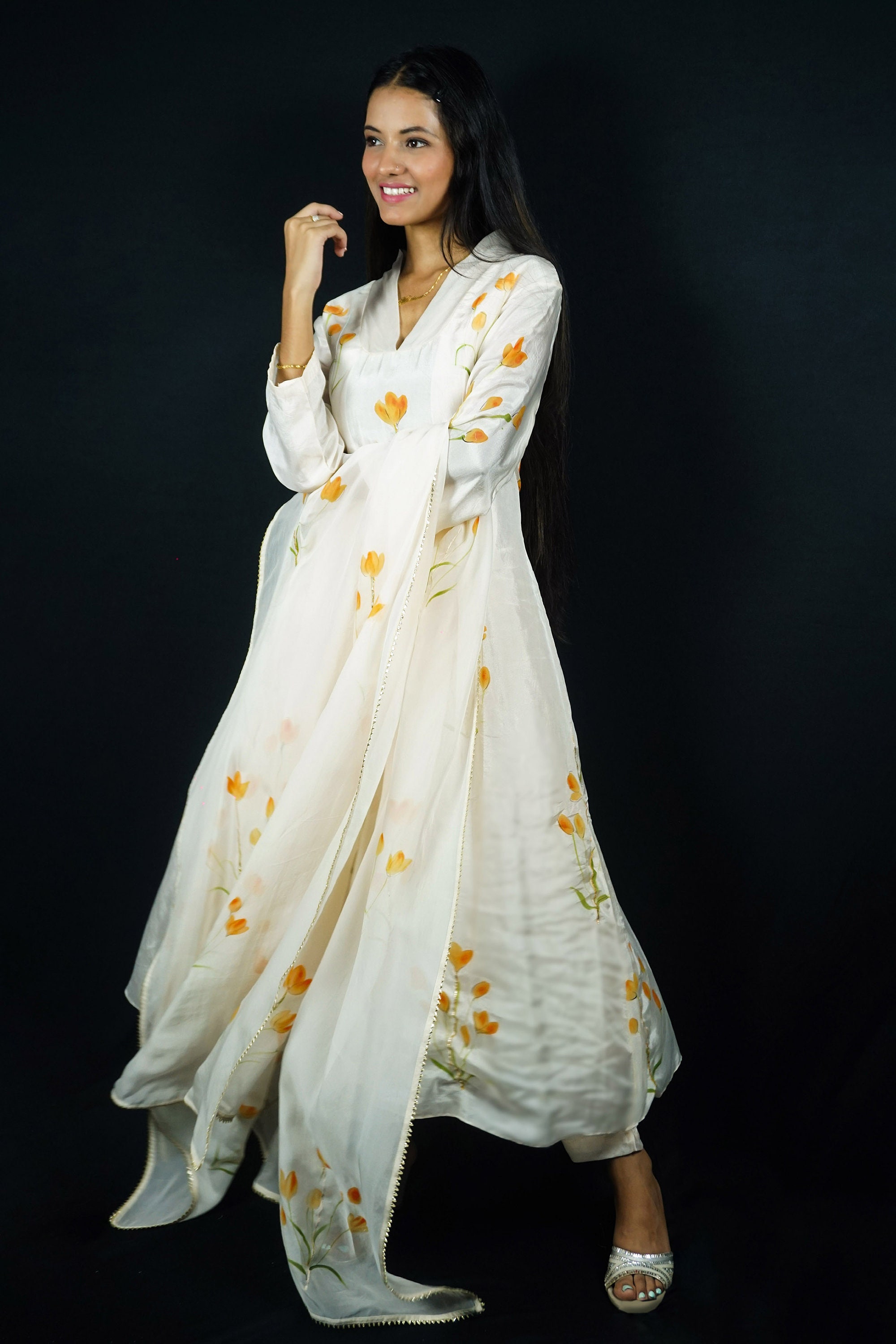 Handpaint Tulip Silk Sawar Kameez Anarkali Enhanced With Etsy