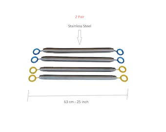 Drop Reformer Pilates Accessories Standard Trapeze Stainless Steel Long Springs - Resistance 2 pair (4 pcs)  Blue - Yellow Set. very quiet