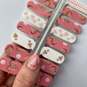 Pink Heart Nail Wraps Valentines Nails Heart Nail Wraps