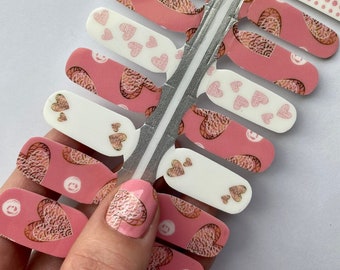 Pink Heart Nail Wraps Valentines Nails Heart Nail Wraps