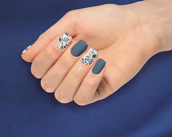 Blue Floral Nail Polish Wraps: Easy Salon Manicure