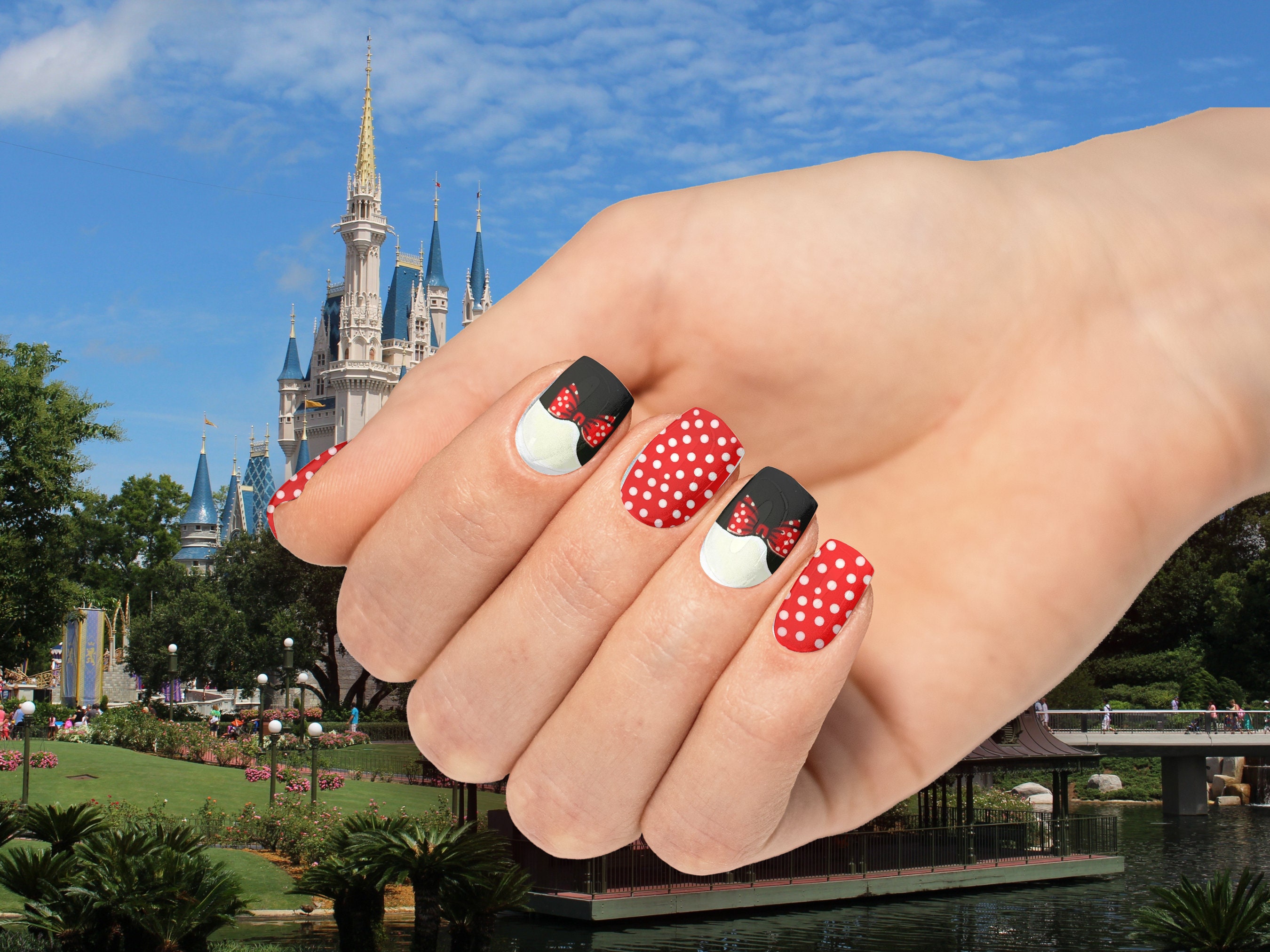 French Minnie Tips Nail Wraps / Disney Nails 
