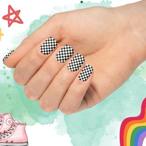 Black Checker Nail Wraps Retro Nail wraps Vintage Old School Nail Wraps