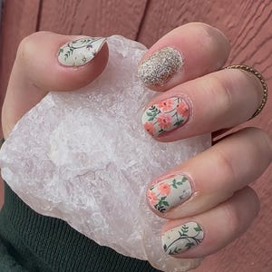 Glitter Garden Nail Wraps Zomer Nail Wraps Bloem Nail Wraps Roze goud Nail Wraps Lente Nail Wraps