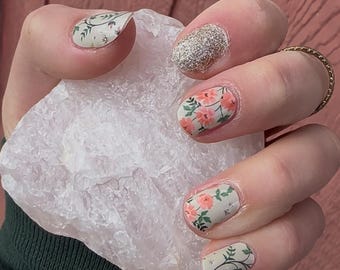 Glitter Garden Nail Wraps: Floral Nail Polish Strips