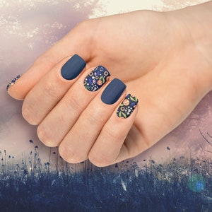 Garden Party Nail Wraps Summer Nail Wraps Flower Nail Wraps Blue Nail Wraps Spring Nail Wraps