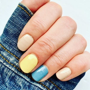 Blue Jean Baby Nail Polish Wraps: Yellow & Navy Nail Stickers