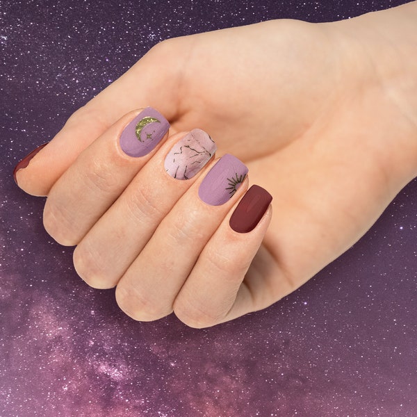 Galactic Nail Wraps Gold Moon and Sun