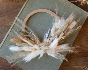Mini Dried Floral Wreath: Neutral Boho Indoor Decor, 6-Inch