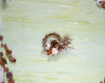 Micro Dried Floral Winter Wreath: Pinecones & Wood Flower (3 inch)