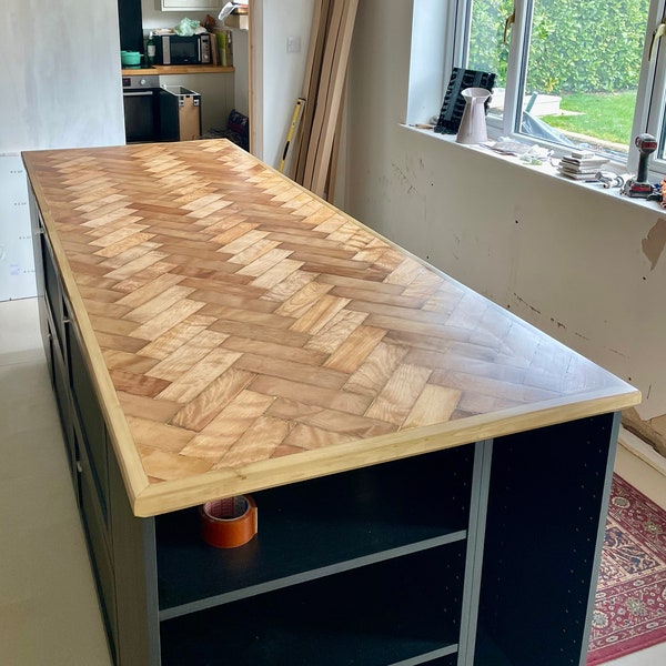 Kitchen Island Worktop Reclaimed Victorian Light Oak Herringbone - Made To Measure (Message If Interested)