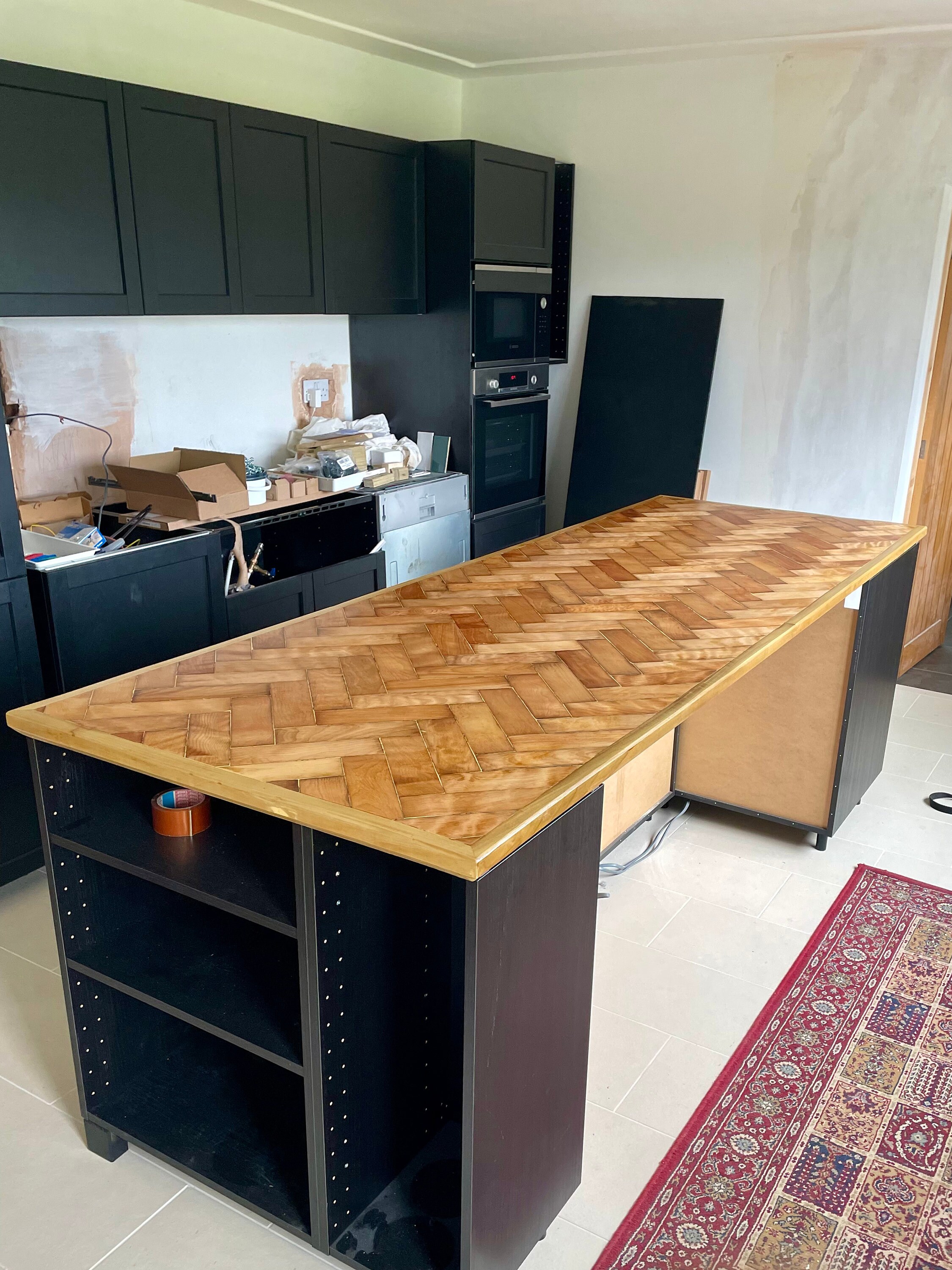 Kitchen Island Worktop Reclaimed Victorian Light Oak Herringbone - Made ...