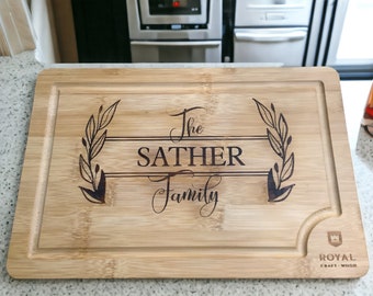 Personalized Family Cutting Board with Juice Groove