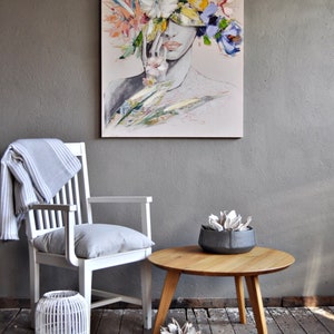 Canvas print &quot;Woman beauty with flower hat 100 x 80 cm
