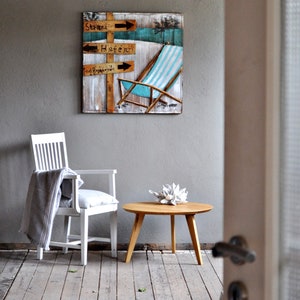 Wood/metal picture &quot;Signpost Sea&quot; 80 x 80 cm