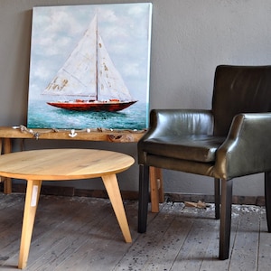 Canvas sailboat in red with metal leaf 80 x 80 cm