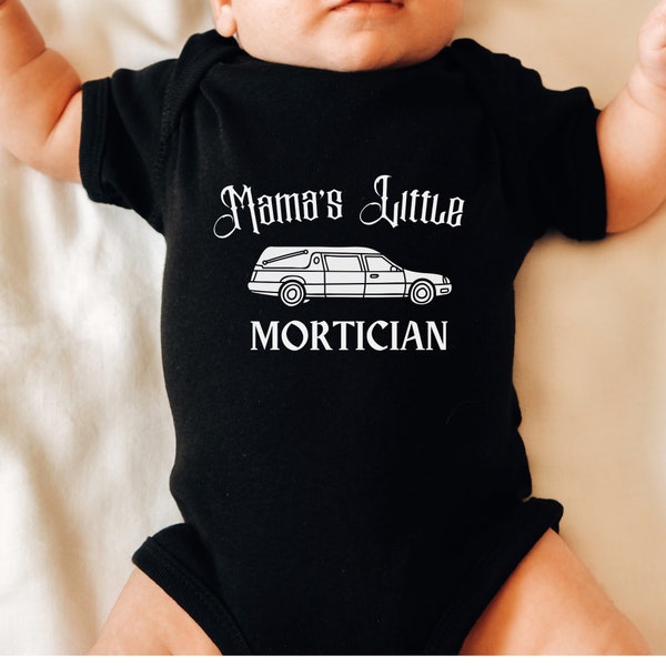 Mama's Little Mortician Infant Bodysuit with Hearse, Funeral Director, Mortician, Embalmer, Goth Baby Clothes