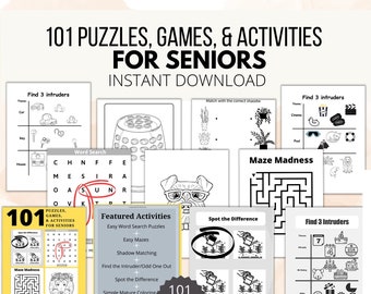 101 Puzzles Activities for Seniors Large Print, Fun, Easy Activities, for those with Alzheimer’s, Dementia, Parkinson’s, Memory Loss, Aging